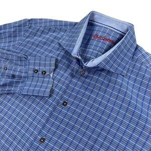 Robert Graham Mens 17 43 L/XL Blue Houndstooth Dress Shirt Flip Cuff